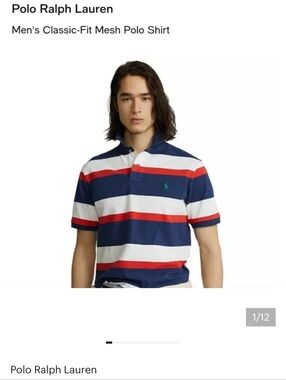 Polo Ralph Lauren Classic Fit Mesh Polo Shirt Rugby Stripe NWT Americana Size L